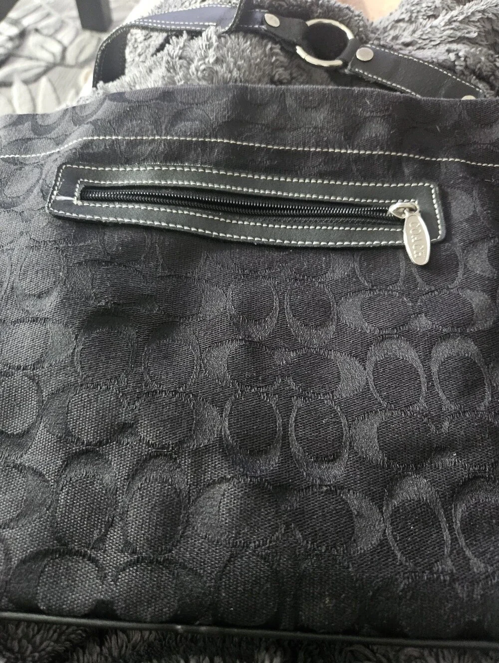 Vintage Coach Black Signature Jacquard Canvas Leather Trim Hobo Shoulder Bag Y2K